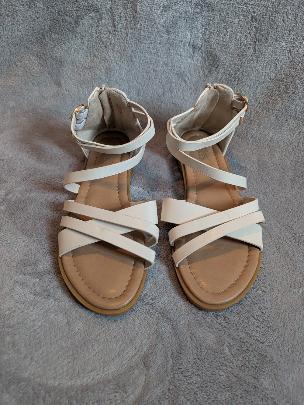 Women's White Strappy Ankle-Wrap Sandals